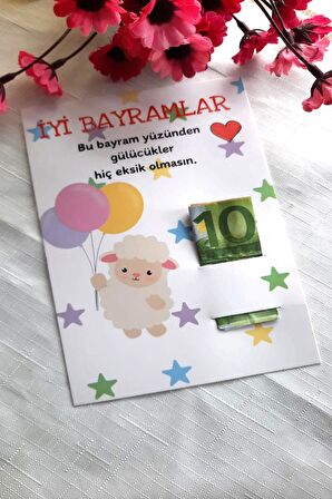 10 Adet Minnak Kuzucuk Bayram Kartı - Bayram Tebrik Kartı - Bayram Harçlık Kartı - Kurban Bayramı