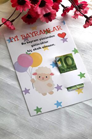 10 Adet Minnak Kuzucuk Bayram Kartı - Bayram Tebrik Kartı - Bayram Harçlık Kartı - Kurban Bayramı