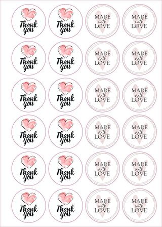 Thank You & Handmade With Love Sticker - Paketleme Sticker - Hediye Sticker - 