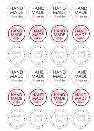 Handmade & Thank You Sticker - Handmade Sticker - Paketleme Sticker - Teşekkür Sticker