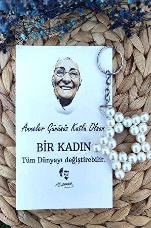 15 Adet Kadınlar Günü Hediye | Zübeyde Hanım Kartlı İnci Yıldız Anahtarlık - Kadınlar Günü Hediye 