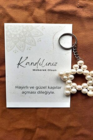 10 Adet Kandil Kartlı İnci Anahtarlık Hediye - Ramazan Hediyesi - Kandil Hediye -Tek Tek Jelatinli