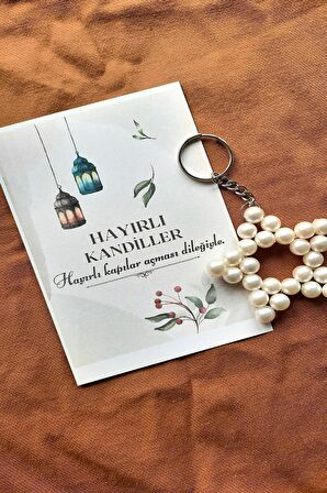 10 Adet Kandil Hediyesi - İnci Anahtarlık - Ramazan Hediyesi - Kartlı ve Tek Tek Jelatinli