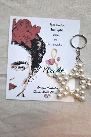 10 Adet Frida Kartlı İnci Anahtarlık - Kadınlar Günü Hediyesi - Tek Tek Jelatinli
