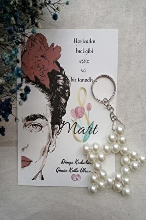 10 Adet Frida Kartlı İnci Anahtarlık - Kadınlar Günü Hediyesi - Tek Tek Jelatinli