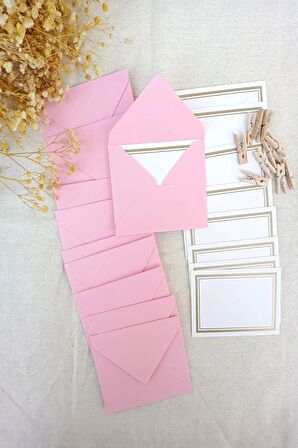 Pembe 5 Adet Mandallı Zarflı Not Kartı Seti- Hediye Kartı - Tebrik Kartı (9x7 - 8,5x6)