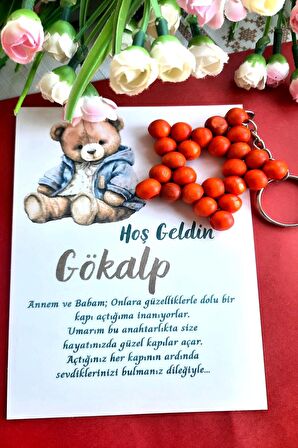 30 Adet Ayıcıklı Ahşap Yıldız Anahtarlık - Bebek Mevlid Hediyesi - Diş Hediye - Bebek Hediye