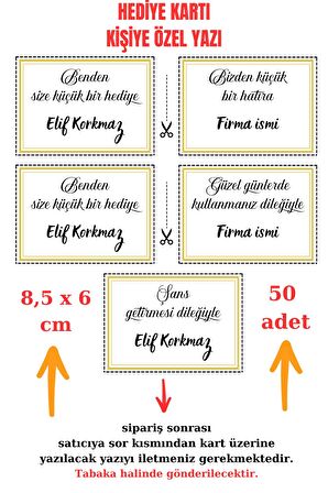 50 Adet Kişiye Özel 8x6 Kuşe Kart - Hediye Paketi - Hediye Kartı - Tebrik Kartı