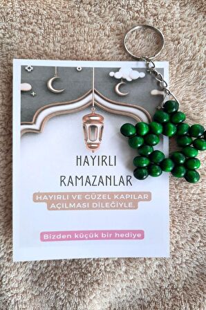 5 Adet Yeşil Yıldız Anahtarlık - Ramazan Hediyesi - Konsept Hediye