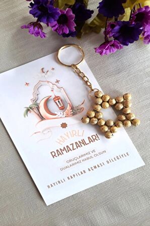 5 Adet Gold Yaldızlı Anahtarlık - Ramazan Hediyesi - Konsept Hediye
