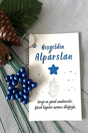 100 Adet Zincirli Ahşap Yıldız Anahtarlık Bebek Hediyeliği Fil & Balon Konsept 