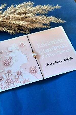 5 Adet | Kadınlar Günü Kartlı İnci Siyah Bileklik - Kadınlar Günü Hediyesi