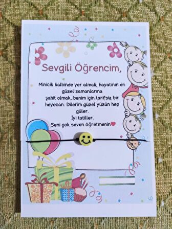 5 Adet Sevgili Öğrencim Kartlı Emoji Bileklik - Karne Hediyesi - Sömestr Hediye