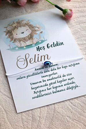 Nazar Bileklik - 40 Adet Kişiye Özel Aslan Kartlı Nazar Boncuklu Bileklik - Şans Bilekliği - Bebek H