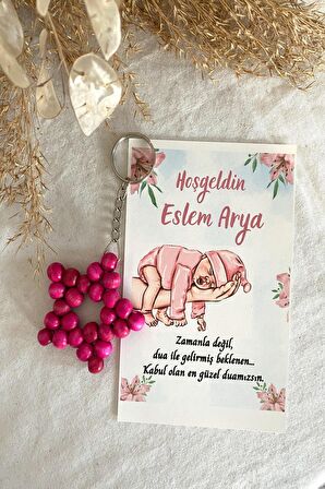 10 Adet Pembe Bebek Konsept Kartlı Anahtarlık - Bebek Hediyelik - +10Renk