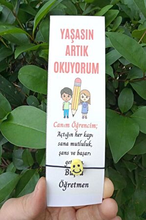 40 Adet Yaşasın Artık Okuyorum Yazılı Emoji Bileklik - Karne Hediyesi - İsim Yazılır