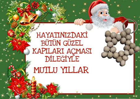 5 Adet Naturel Yıldız Anahtasrlık - Noel Baba Mutlu Yıllar Kartlı - Yılbaşı Hediyesi -Jelatinli