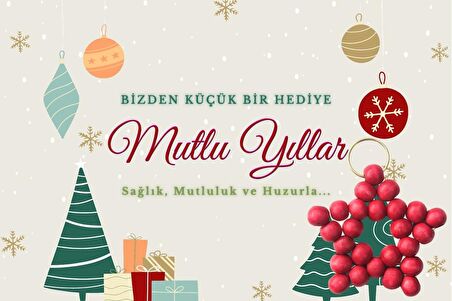 Mutlu Yıllar Kartlı - 10 Adet Yılbaşı Anahtarlık Hediye - Kırmızı Anahtarlık - Tek Tek Jelatinli