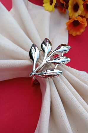 6 Adet Gümüş Sarmaşık Metal Peçete Halkası - Napkin Ring - Table Decor