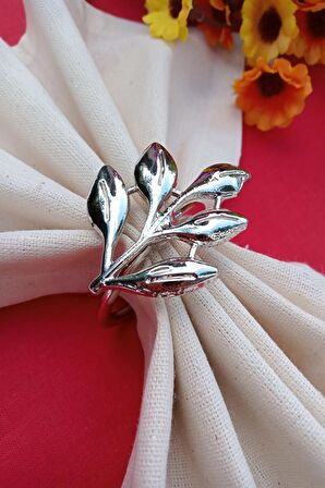 6 Adet Gümüş Sarmaşık Metal Peçete Halkası - Napkin Ring - Table Decor