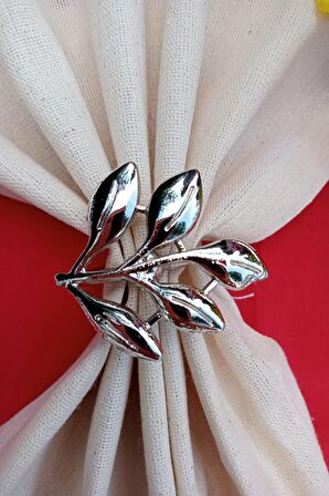 6 Adet Gümüş Sarmaşık Metal Peçete Halkası - Napkin Ring - Table Decor