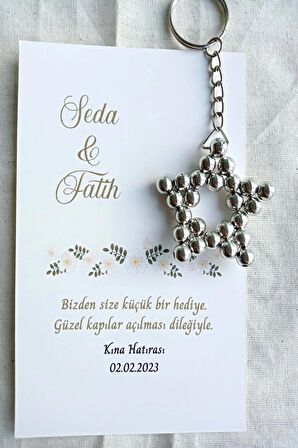 30'lu Gümüş Parlak Uzun Zincirli Yıldız Anahtarlık - Kına Hediyesi - Mevlid Hediyesi - Nikah Hediye