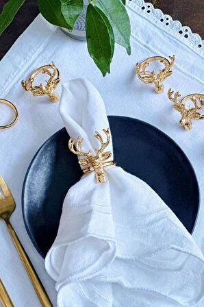 6 Adet Lux Geyikli Peçete Halkası - Napkin Ring - Yılbaşı Süsü