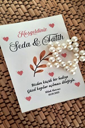 100 Adet Kişiye Özel Kuşe Kartlı İnci Yıldız Anahtarlık - Jelatinli - Kına Hediyelik - Nikah Hatıras