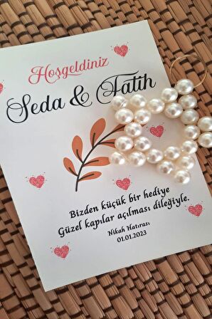 100 Adet Kişiye Özel Kuşe Kartlı İnci Yıldız Anahtarlık - Jelatinli - Kına Hediyelik - Nikah Hatıras