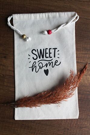 20x30cm - 2 Adet Keten Sweet Home Çok Amaçlı Kese - Saklama Torbası - Bakliyat Kesesi