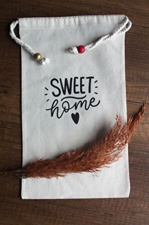 20x30cm - 2 Adet Keten Sweet Home Çok Amaçlı Kese - Saklama Torbası - Bakliyat Kesesi