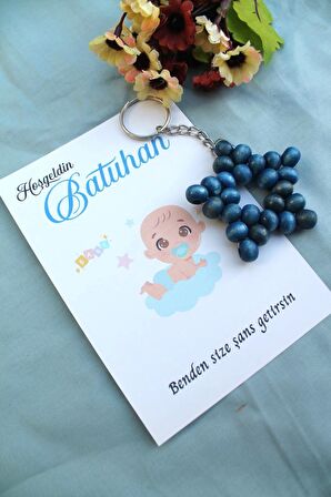 30 Adet Yıldız Anahtarlık - Kişiye Özel - Erkek Bebek Hediyelik - Baby Shower