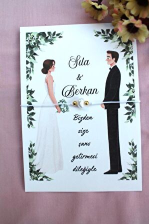 40 Adet Kişiye Özel Kartlı Şans Bilekliği - Kına Hediyesi - Kına Hatırası - Nikah Hatırası - Bride H