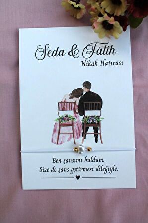 40 Adet Kişiye Özel Kartlı Şans Bilekliği - Kına Hediyesi - Kına Hatırası - Nikah Hatırası - Bride H