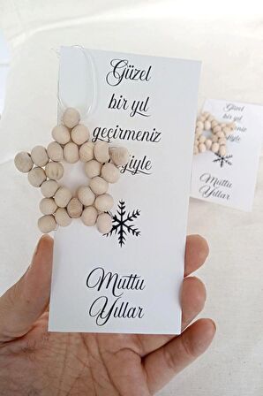 15 Adet Tebrik Kartlı Ahşap Naturel Yıldız Süs - Yılbaşı Hediyesi - Tebrik Kartı - Christmas Gift