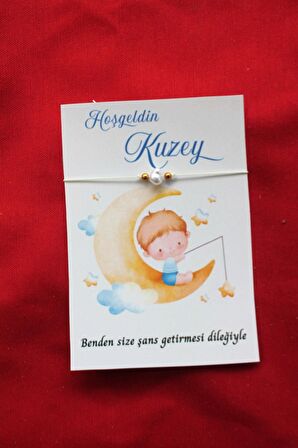 20 Adet Kişiye Özel Kartlı İncili Şans Bilekliği - Bebek Hediyesi - Mevlid Hediyesi - Okul Hediyesi