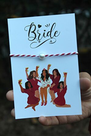 20 Adet Kırmızı Beyaz Şans Bilekliği - Kına Hediyesi - Nikah Hediyesi - Bride  (İsim Yazılır) m3