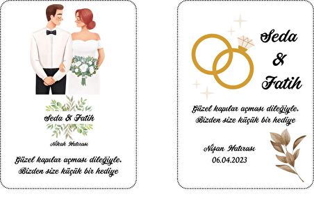 40 Adet Gelin & Damat Temalı Kuşe Kartlı Yıldız Anahtarlık - Davetiye - Kına Hatırası - Nikah Hatıra