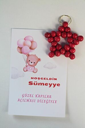 30 Adet Ahşap Yıldız Anahtarlık - Bebek Hediyelik - Kişiye Özel Kartlı Mevlid Hatırası