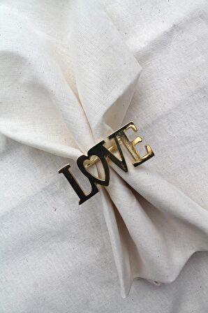6 Adet Dekoratif Gold Love Peçete Halkası - Napkin Ring