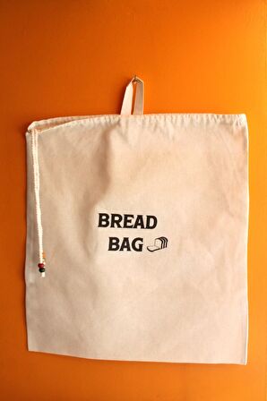 Büyük Boy Bread Bag Askılı Keten Ekmek Torbası 50x40cm