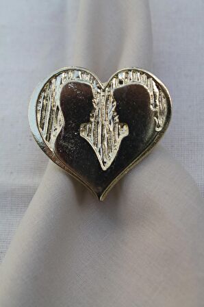 6 Adet Gold Heart Valentine Peçete Halkası - Napkin Ring