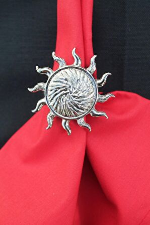 6 Adet Gümüş Güneş Metal Peçete Halkası - Napkin Ring