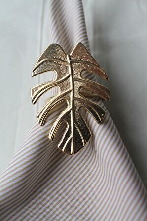 6 Adet Gold Tropical Leaf Metal Peçete Halkası - Napkin Ring