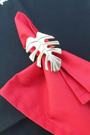 6 Adet Gold Tropical Leaf Metal Peçete Halkası - Napkin Ring