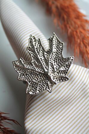6 Adet Gümüş Vintage Çınar Yaprağı Metal Peçete Halkası - Napkin Ring