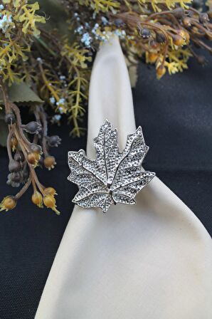 6 Adet Gümüş Vintage Çınar Yaprağı Metal Peçete Halkası - Napkin Ring