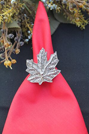 6 Adet Gümüş Vintage Çınar Yaprağı Metal Peçete Halkası - Napkin Ring