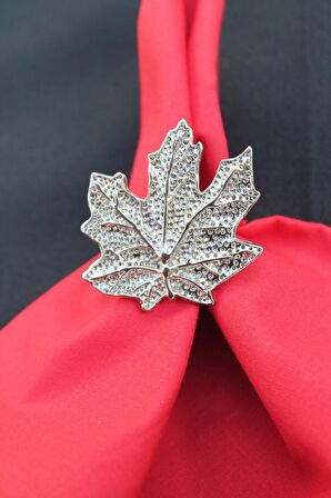 6 Adet Gümüş Vintage Çınar Yaprağı Metal Peçete Halkası - Napkin Ring