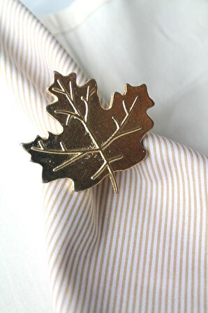 6 Adet Gold Çınar Yaprağı Metal Peçete Halkası - Napkin Ring
